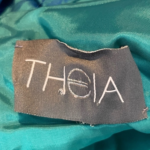 THEIA Floral Jacquard Sleeveless Pleated Dress in Blue Green Size 8 - Picture 13 of 14